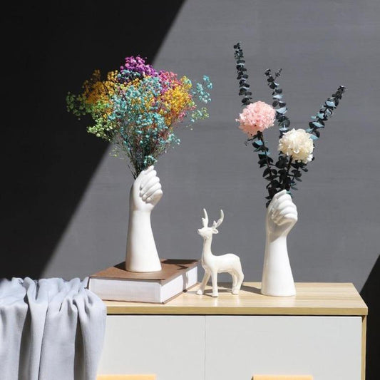 White Ceramic Hand Shaped Flower Vase, view 2