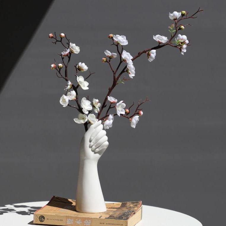 White Ceramic Hand Shaped Flower Vase, view 3