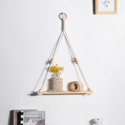 Macrame Rope Hanging Shelf in Recycled Wood, view 3
