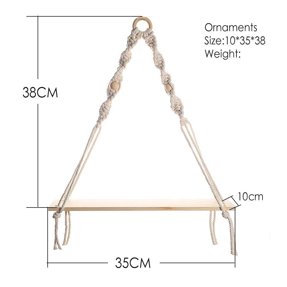 Macrame Rope Hanging Shelf in Recycled Wood, view 7