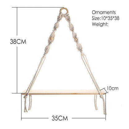 Macrame Rope Hanging Shelf in Recycled Wood, view 7