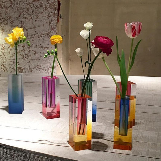 Slim Rectangular Acrylic Bud Vase, 7 in Tall