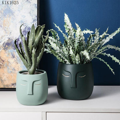 Sleeping Face Ceramic Planter with Gold Eyelid, view 4