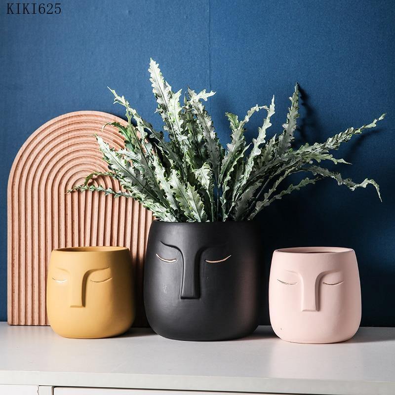 Sleeping Face Ceramic Planter with Gold Eyelid, view 3