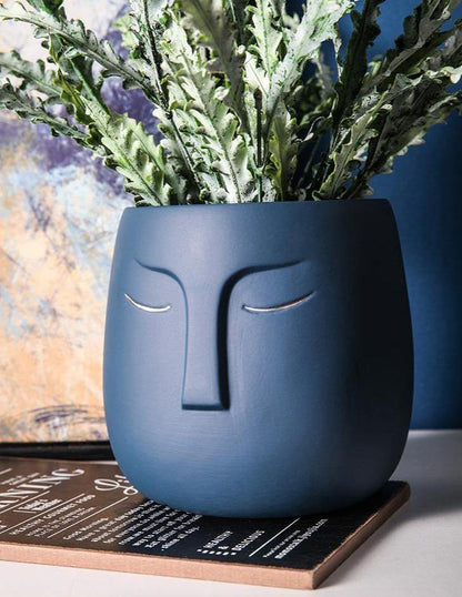 Sleeping Face Ceramic Planter with Gold Eyelid, view 8