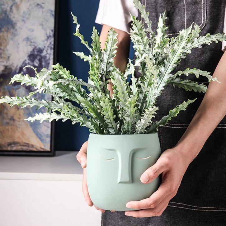 Sleeping Face Ceramic Planter with Gold Eyelid, view 10