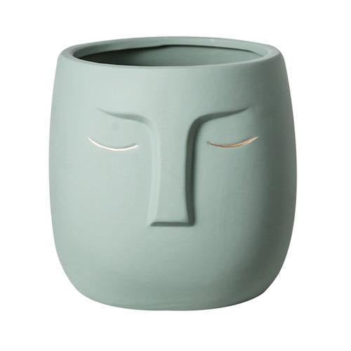 Sleeping Face Ceramic Planter with Gold Eyelid, view 19
