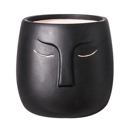 Sleeping Face Ceramic Planter with Gold Eyelid, view 12