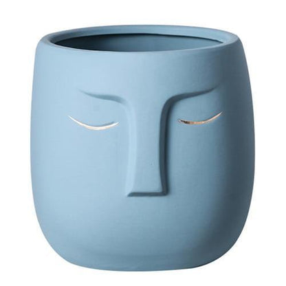 Sleeping Face Ceramic Planter with Gold Eyelid, view 17
