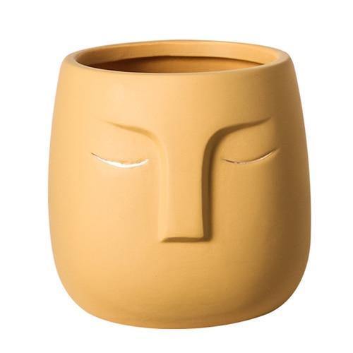 Sleeping Face Ceramic Planter with Gold Eyelid, view 14
