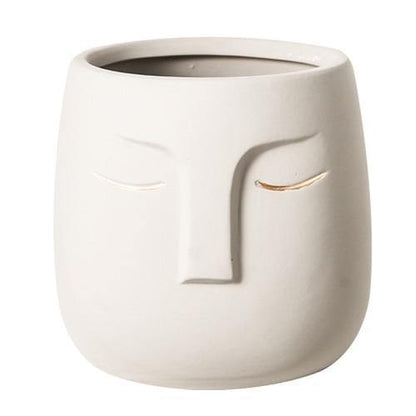 Sleeping Face Ceramic Planter with Gold Eyelid, view 13