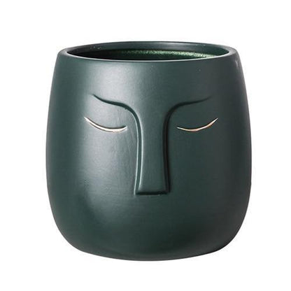 Sleeping Face Ceramic Planter with Gold Eyelid, view 15