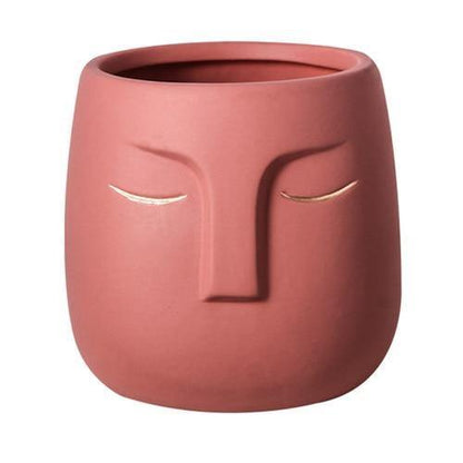Sleeping Face Ceramic Planter with Gold Eyelid, view 16