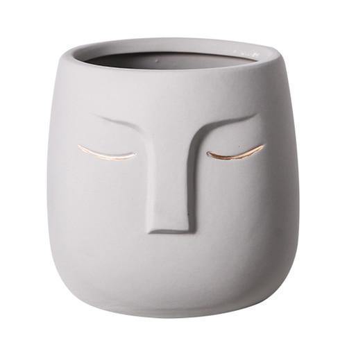 Sleeping Face Ceramic Planter with Gold Eyelid, view 20