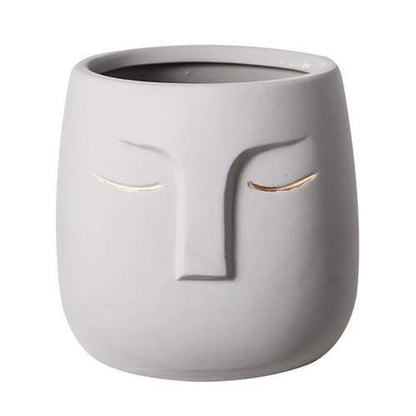 Sleeping Face Ceramic Planter with Gold Eyelid, view 20