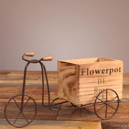 Iron Tricycle Planter Stand with Wooden Crate