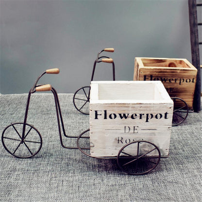 Iron Tricycle Planter Stand with Wooden Crate, view 3