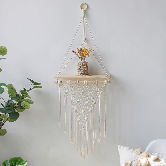 Macrame Rope Hanging Shelf in Recycled Wood, view 5