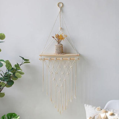 Macrame Rope Hanging Shelf in Recycled Wood, view 5