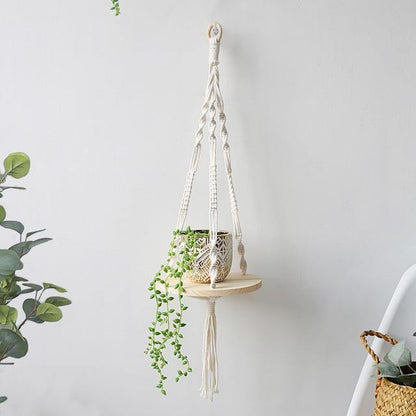 Macrame Rope Hanging Shelf in Recycled Wood, view 8