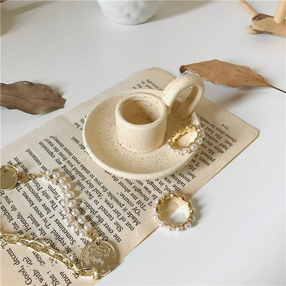 Handmade Ceramic Taper Candle Holder with Handle, view 4