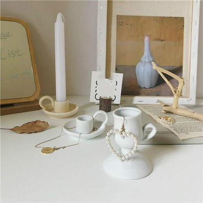 Handmade Ceramic Taper Candle Holder with Handle, view 3