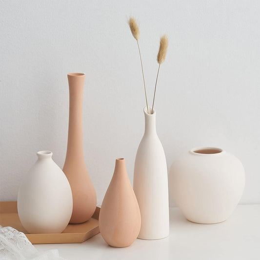 Neutral Matte Ceramic Vases, Six Shapes, Dry Use Only