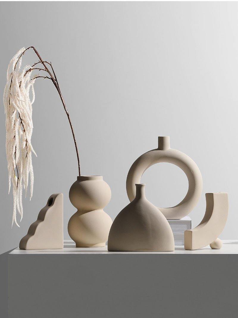 Matte Beige Ceramic Vase, 12 Sculptural Styles, view 11