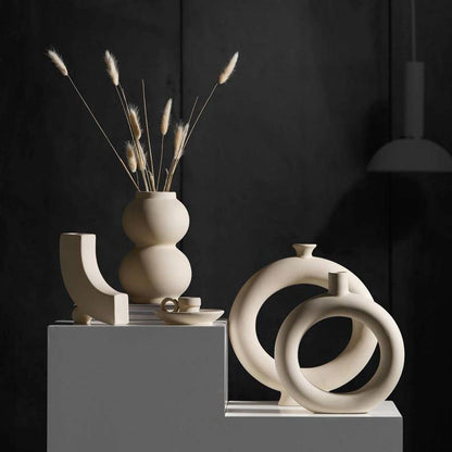 Matte Beige Ceramic Vase, 12 Sculptural Styles, view 2