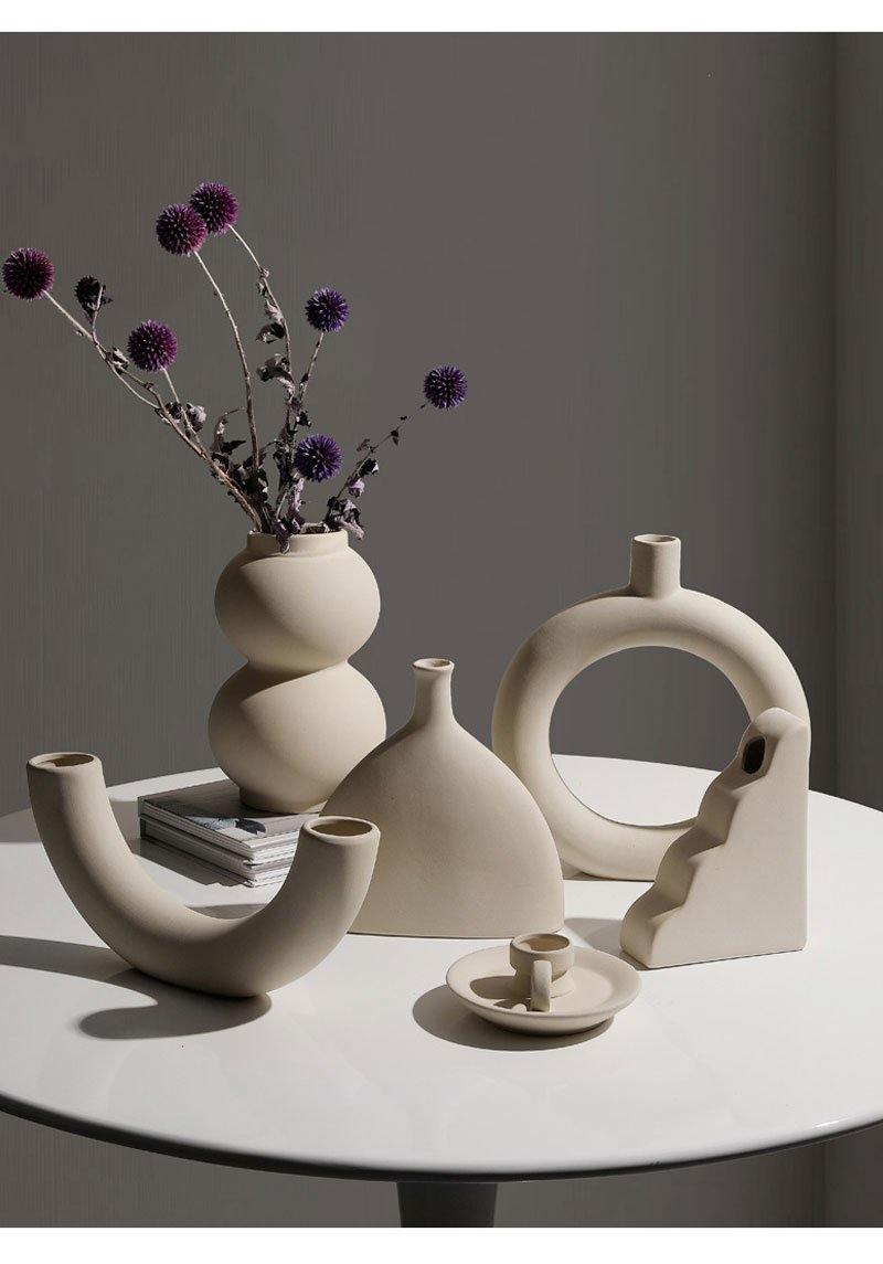 Matte Beige Ceramic Vase, 12 Sculptural Styles, view 5