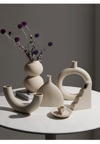 Matte Beige Ceramic Vase, 12 Sculptural Styles, view 5