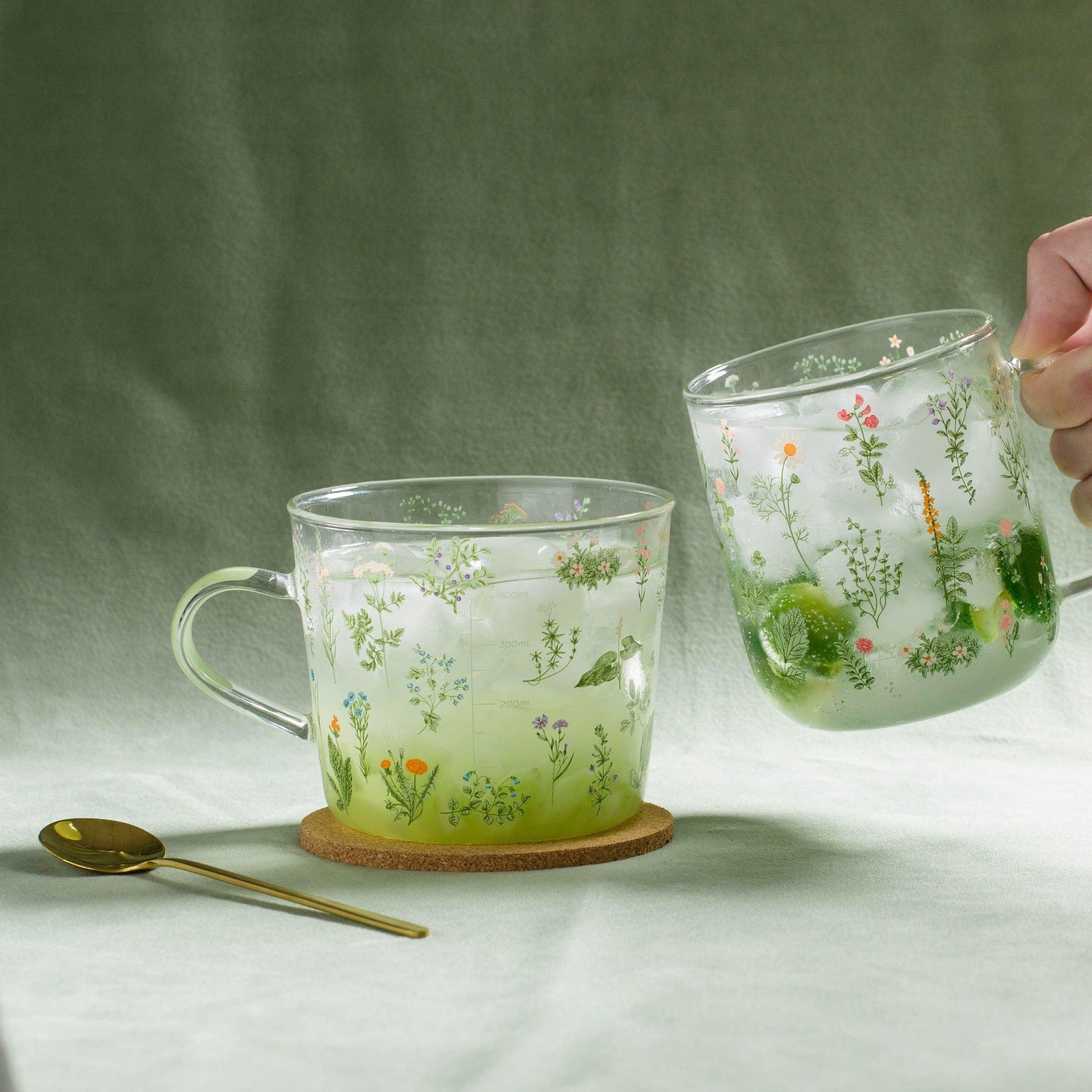 Floral Print Glass Mug and Tumbler, 17 oz Each