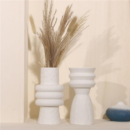 White Pottery Vase for Dried Stems, 8 in Tall, view 4