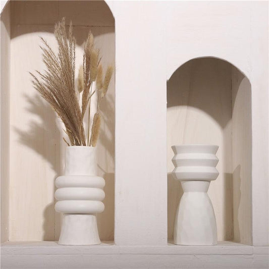 White Pottery Vase for Dried Stems, 8 in Tall