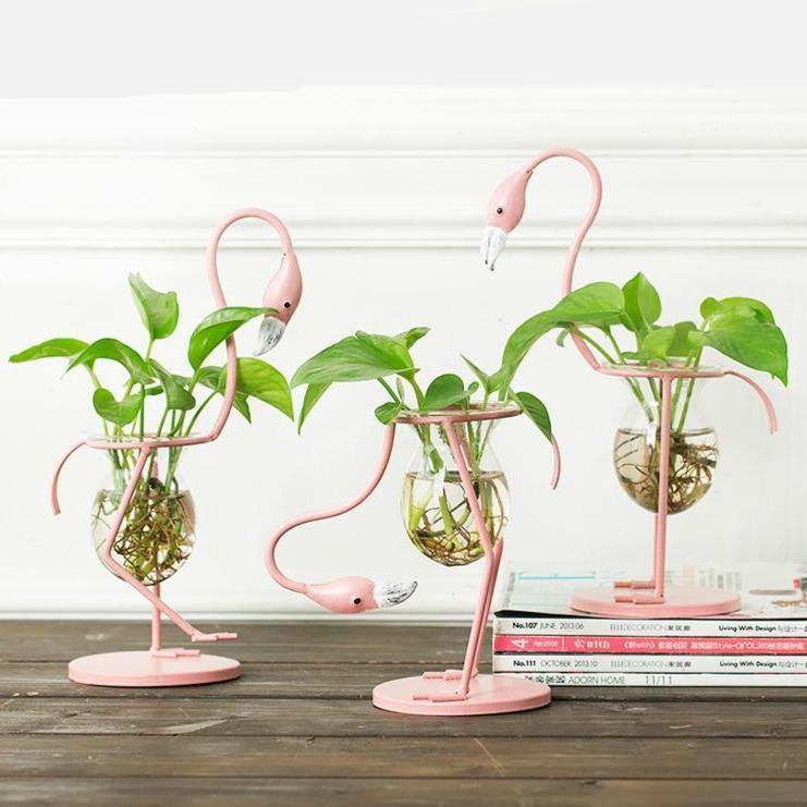 Flamingo Propagation Station with Glass Bulb Vase