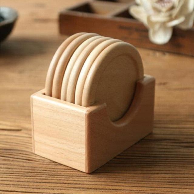 Pine Wood Coasters, Set of 6 with Wooden Holder, view 4