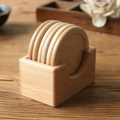 Pine Wood Coasters, Set of 6 with Wooden Holder, view 4