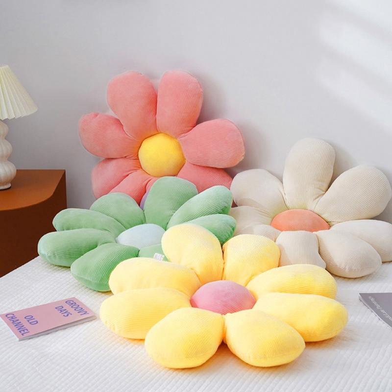 Flower Shaped Round Throw Pillow in Plush Cotton, view 4