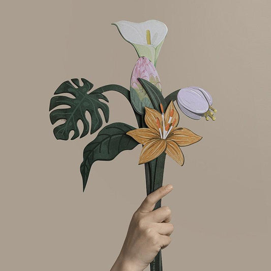 Paper Flower Bouquet, Six Double-Sided Cardstock Stems