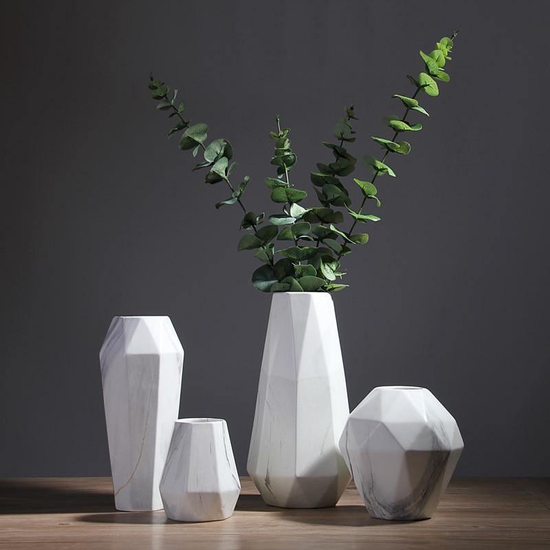 Faceted Ceramic Vases with a Marbled Finish, Five Sizes, view 13