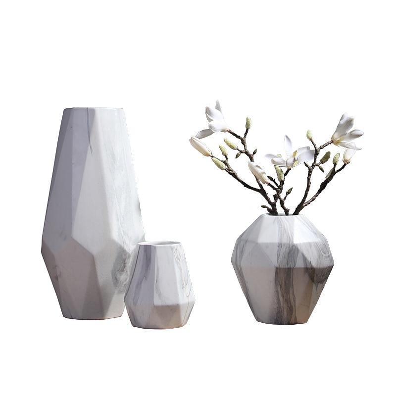 Faceted Ceramic Vases with a Marbled Finish, Five Sizes, view 14
