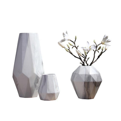 Faceted Ceramic Vases with a Marbled Finish, Five Sizes, view 14