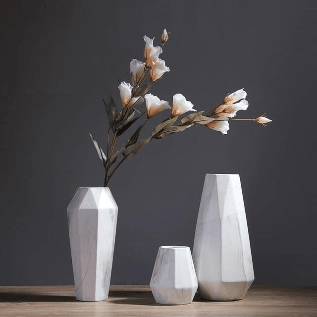 Faceted Ceramic Vases with a Marbled Finish, Five Sizes, view 8