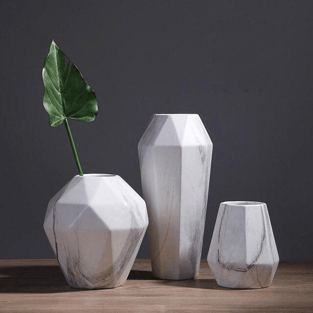 Faceted Ceramic Vases with a Marbled Finish, Five Sizes, view 7