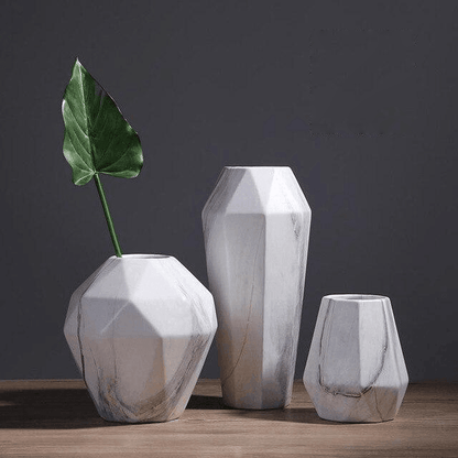 Faceted Ceramic Vases with a Marbled Finish, Five Sizes, view 7