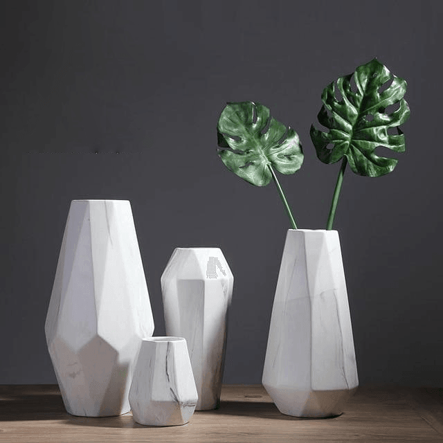 Faceted Ceramic Vases with a Marbled Finish, Five Sizes, view 5