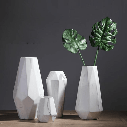 Faceted Ceramic Vases with a Marbled Finish, Five Sizes, view 5