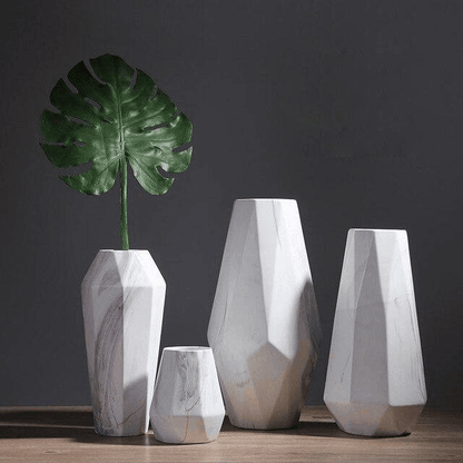 Faceted Ceramic Vases with a Marbled Finish, Five Sizes, view 3