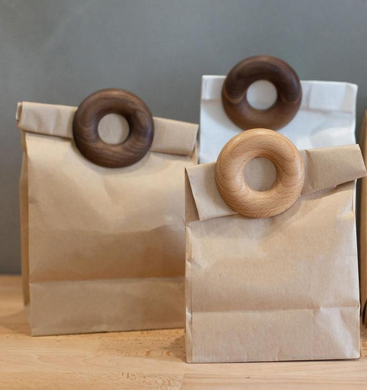 Round Wooden Bag Clips in Beech and Walnut