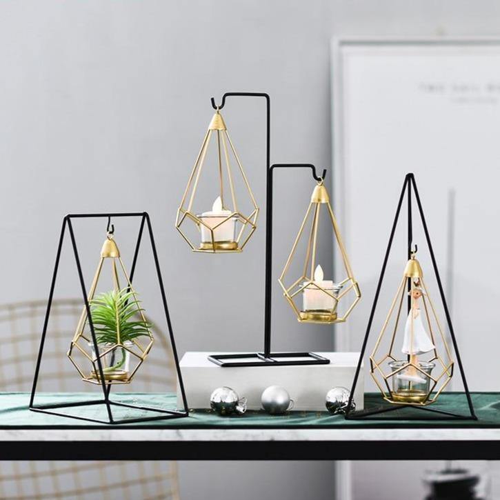 Geometric Iron Hanging Lantern for Tea Lights